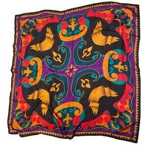 Vintage PERRY ELLIS Silk Scarf 35" Square Abstract Colorful Vibrant Graphic